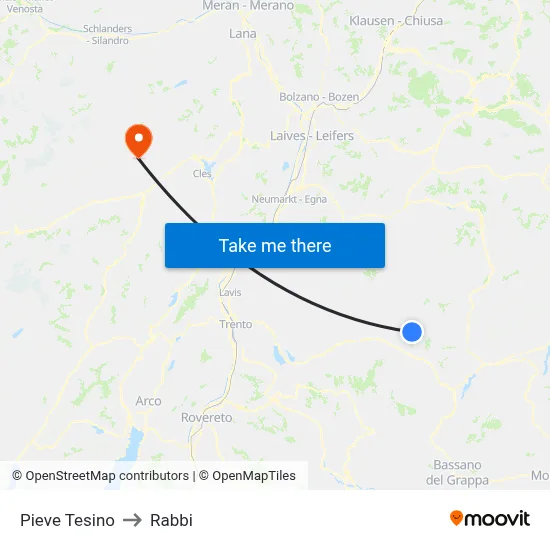 Pieve Tesino to Rabbi map