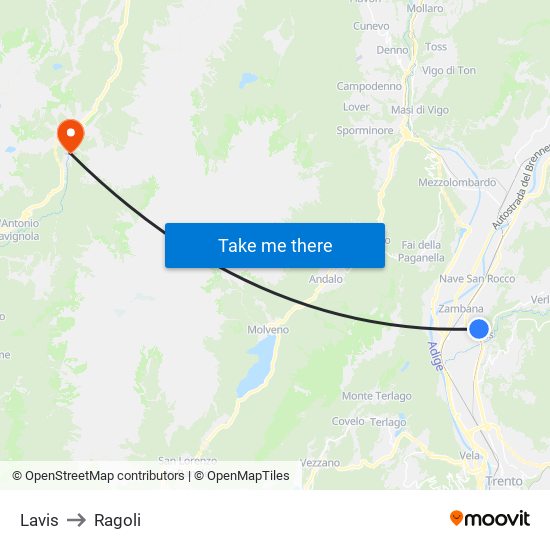 Lavis to Ragoli map