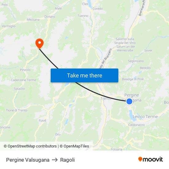 Pergine Valsugana to Ragoli map