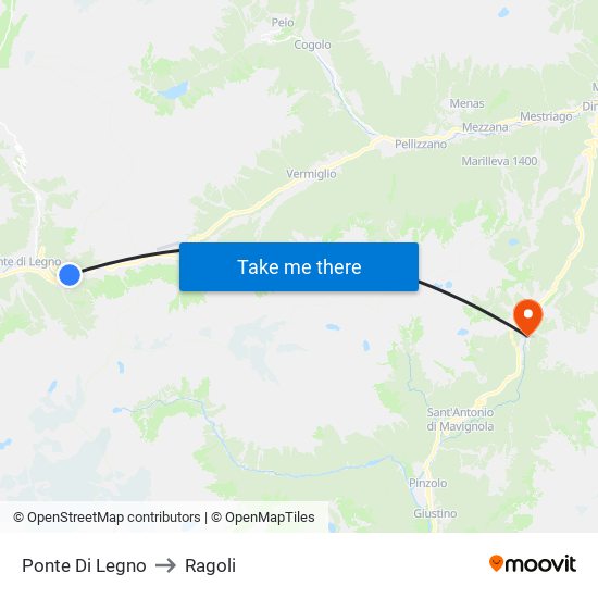 Ponte Di Legno to Ragoli map