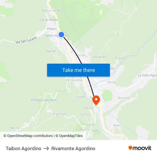 Taibon Agordino to Rivamonte Agordino map