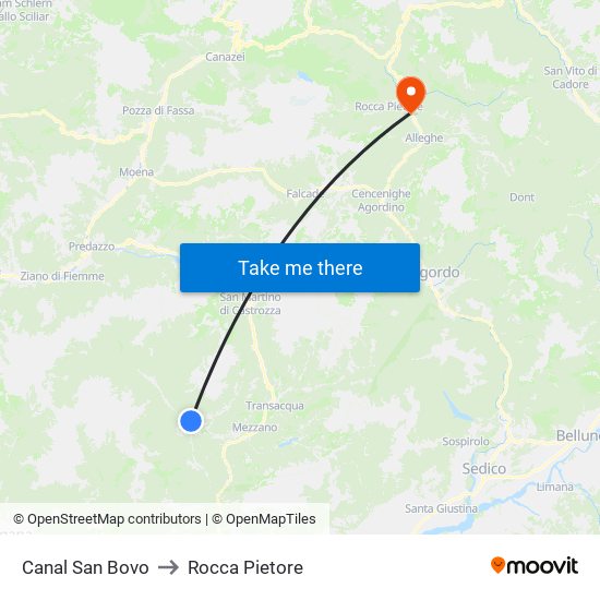 Canal San Bovo to Rocca Pietore map