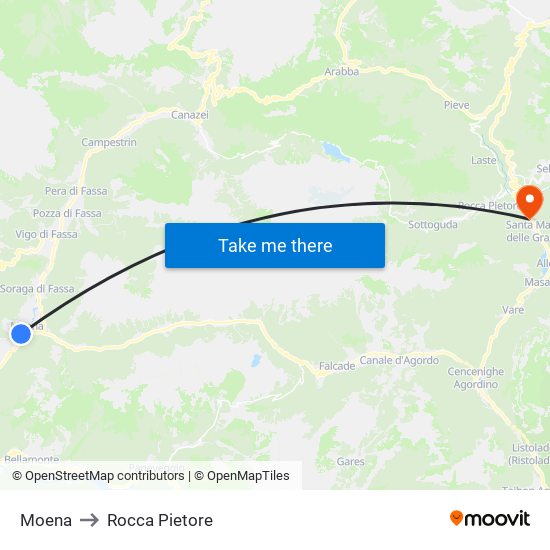 Moena to Rocca Pietore map