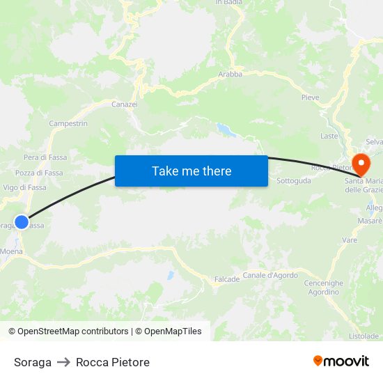 Soraga to Rocca Pietore map