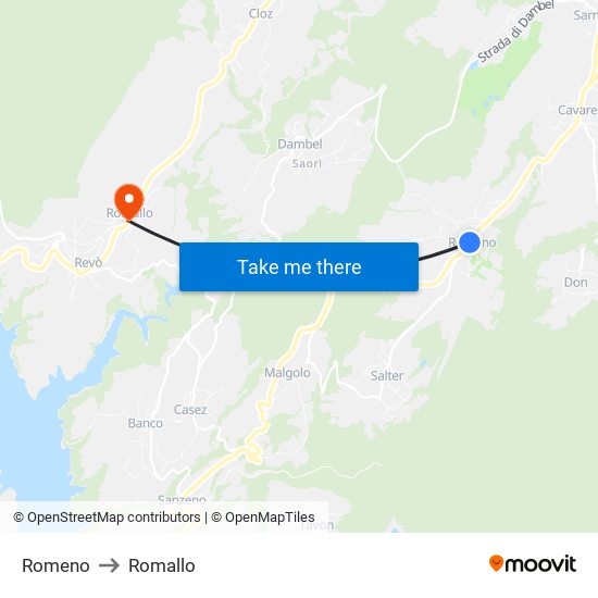 Romeno to Romallo map