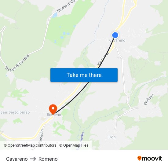 Cavareno to Romeno map