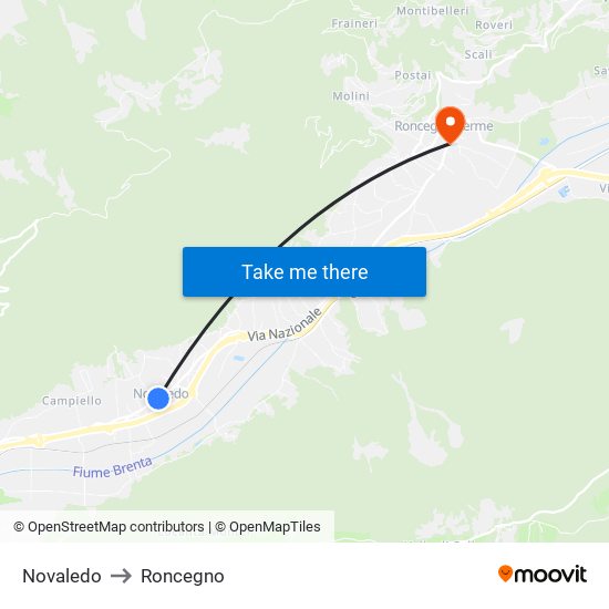 Novaledo to Roncegno map