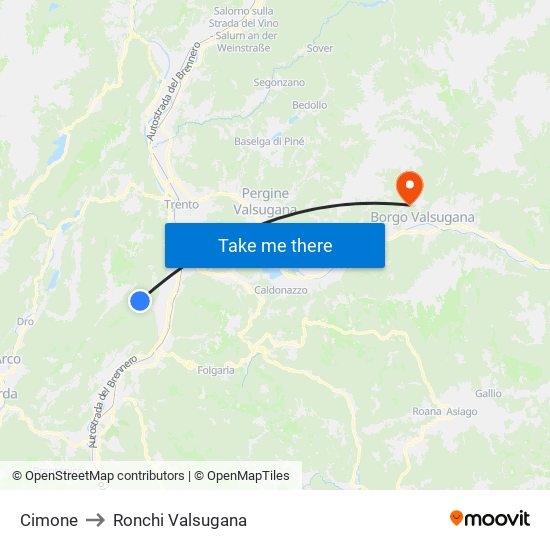 Cimone to Ronchi Valsugana map
