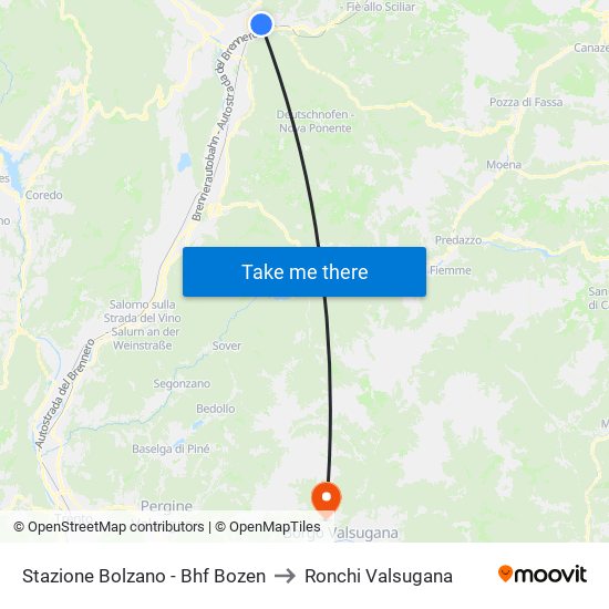 Stazione Bolzano - Bhf Bozen to Ronchi Valsugana map