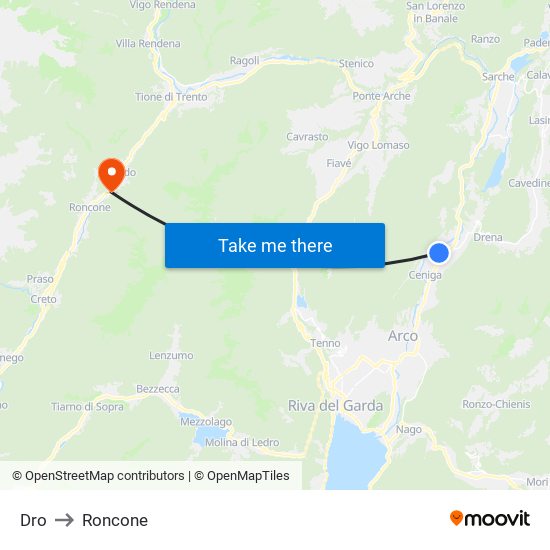 Dro to Roncone map
