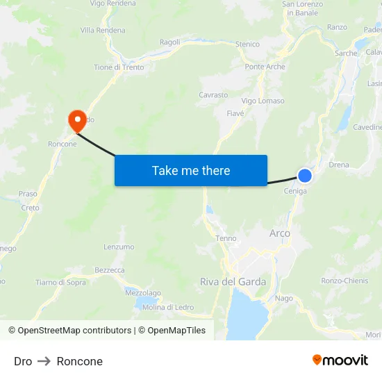 Dro to Roncone map