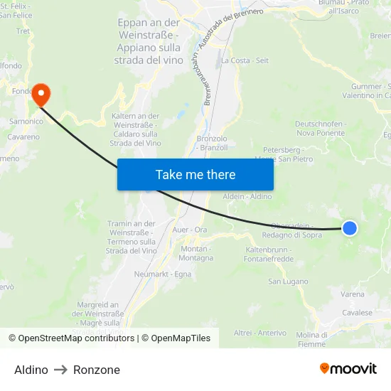 Aldino to Ronzone map