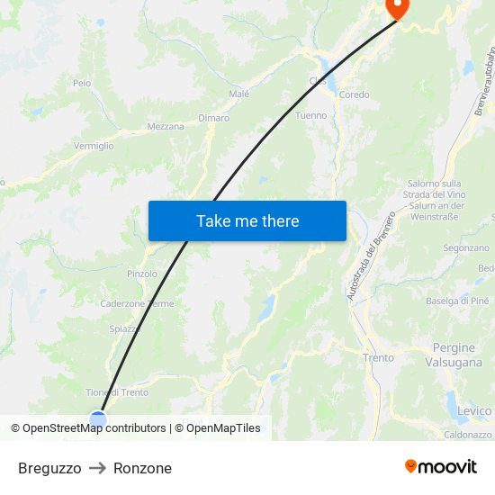 Breguzzo to Ronzone map