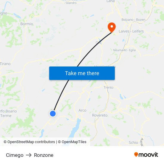 Cimego to Ronzone map