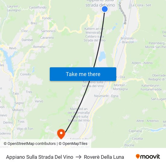Appiano Sulla Strada Del Vino to Roverè Della Luna map