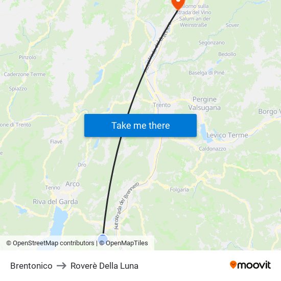 Brentonico to Roverè Della Luna map