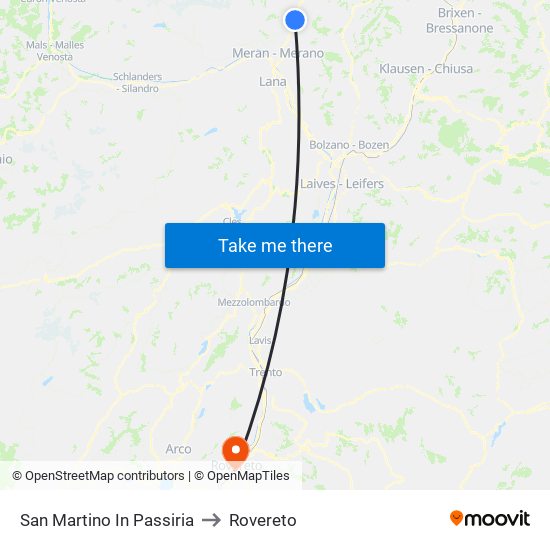 San Martino In Passiria to Rovereto map