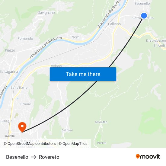 Besenello to Rovereto map