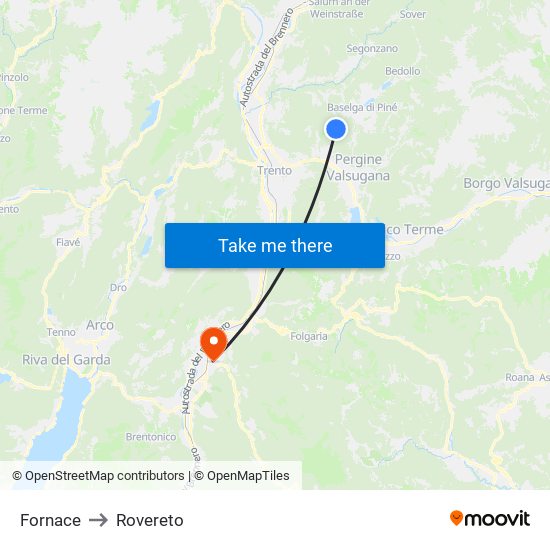 Fornace to Rovereto map