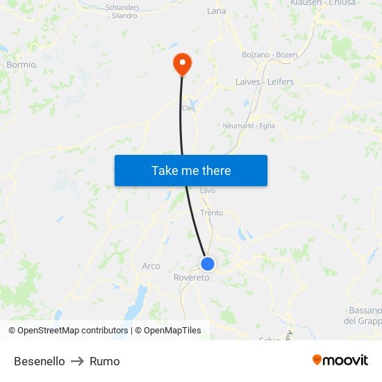 Besenello to Rumo map