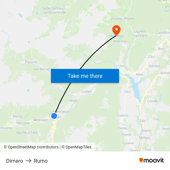 Dimaro to Rumo map