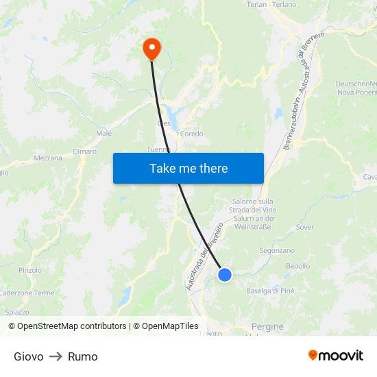 Giovo to Rumo map