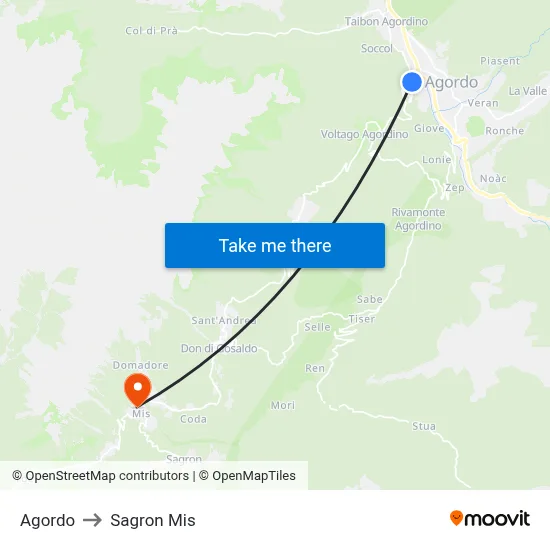 Agordo to Sagron Mis map