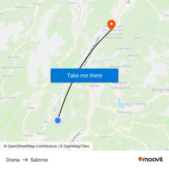 Drena to Salorno map