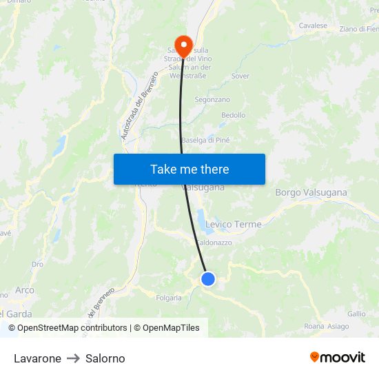 Lavarone to Salorno map