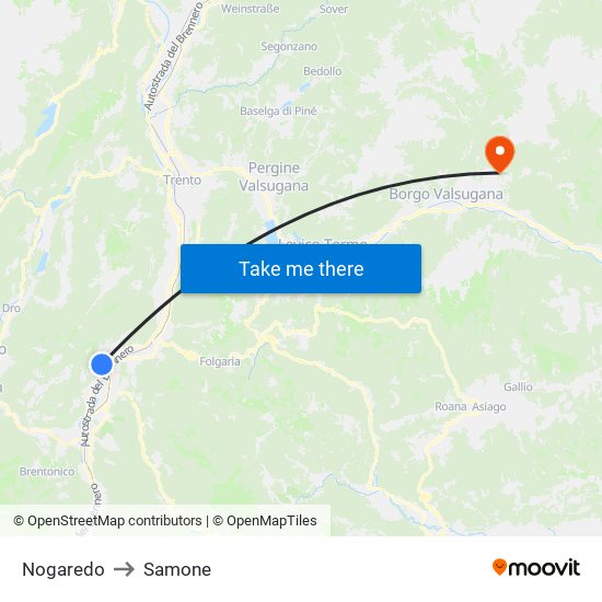 Nogaredo to Samone map
