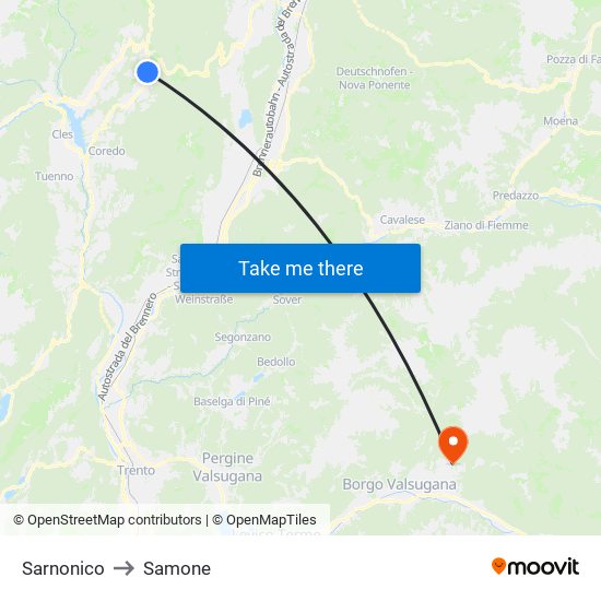 Sarnonico to Samone map