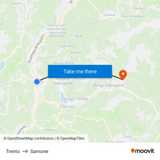 Trento to Samone map