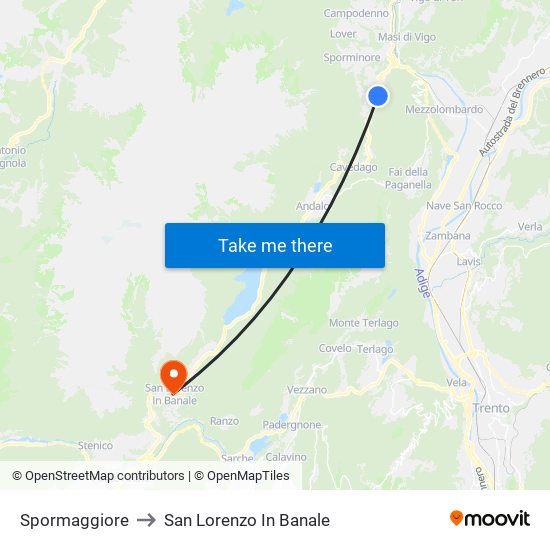 Spormaggiore to San Lorenzo In Banale map