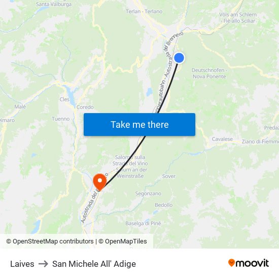 Laives to San Michele All' Adige map