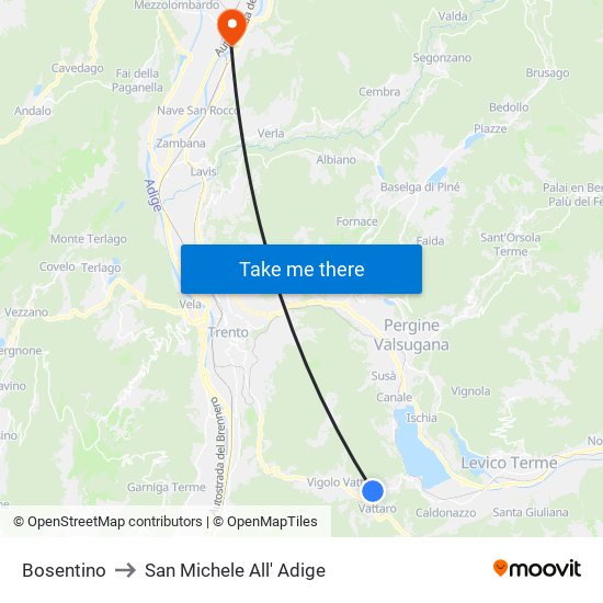 Bosentino to San Michele All' Adige map