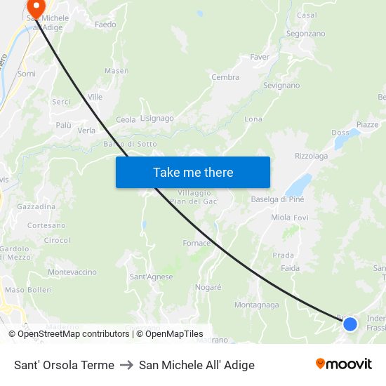 Sant' Orsola Terme to San Michele All' Adige map