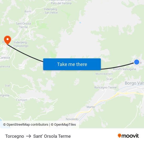 Torcegno to Sant' Orsola Terme map