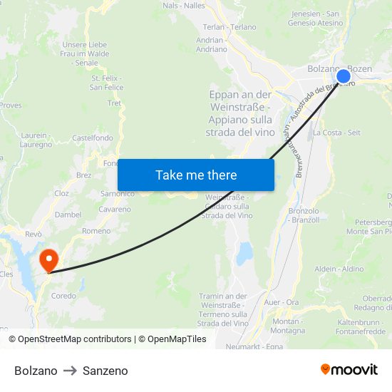 Bolzano to Sanzeno map