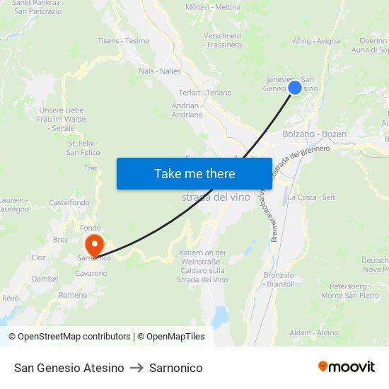 San Genesio Atesino to Sarnonico map