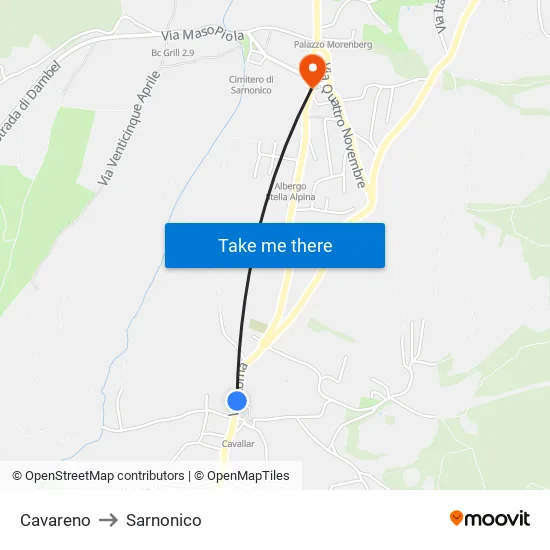 Cavareno to Sarnonico map