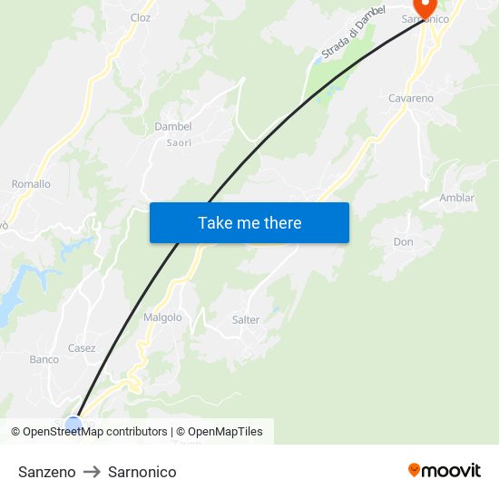 Sanzeno to Sarnonico map