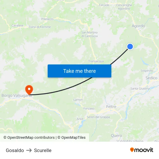 Gosaldo to Scurelle map