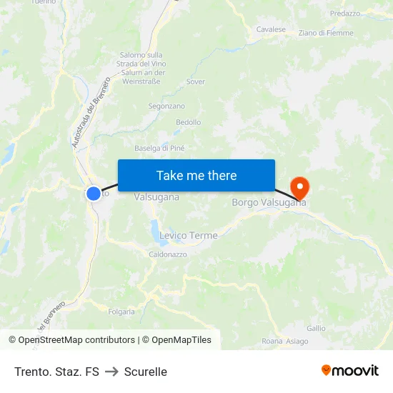 Trento. Staz. FS to Scurelle map