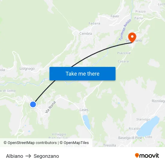Albiano to Segonzano map