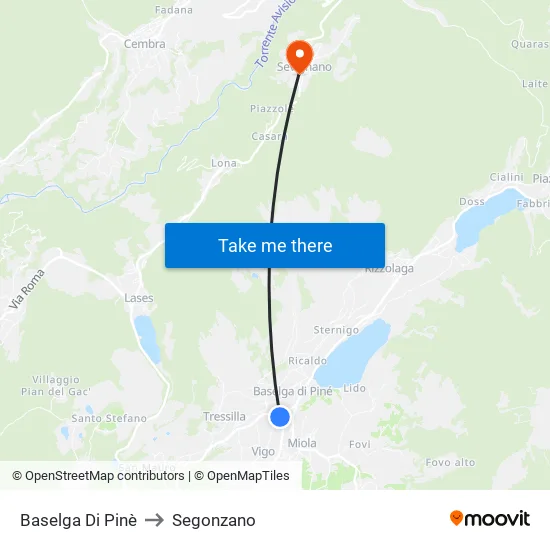 Baselga di Pinè to Segonzano map