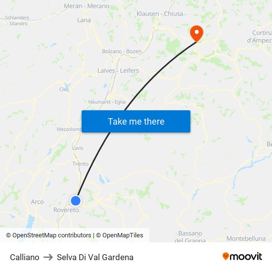 Calliano to Selva Di Val Gardena map