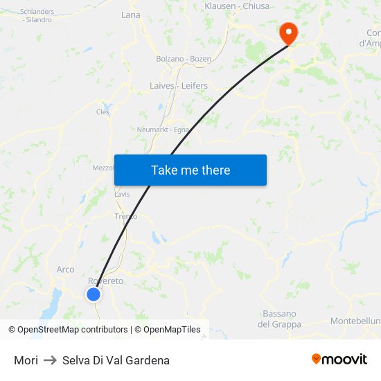 Mori to Selva Di Val Gardena map
