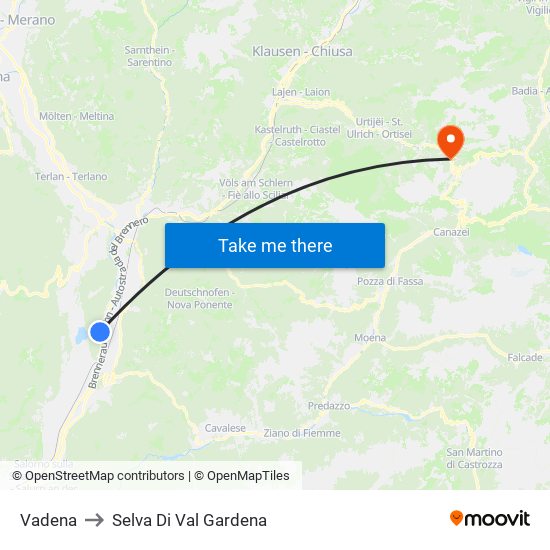 Vadena to Selva Di Val Gardena map