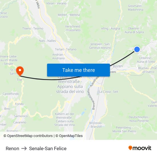 Renon to Senale-San Felice map