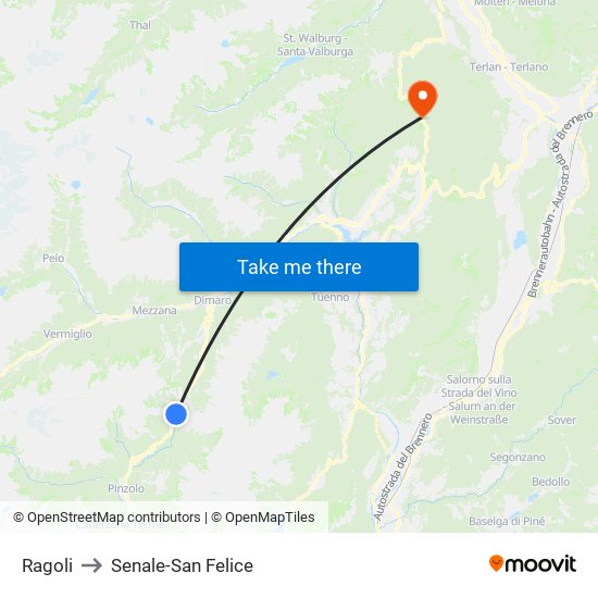 Ragoli to Senale-San Felice map